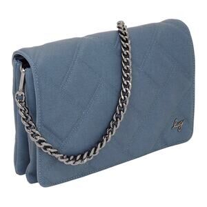 Lug Huddle Matte Luxe Shoulder Bag Slate Blue Quilted Multipocket‎ Faux Leather